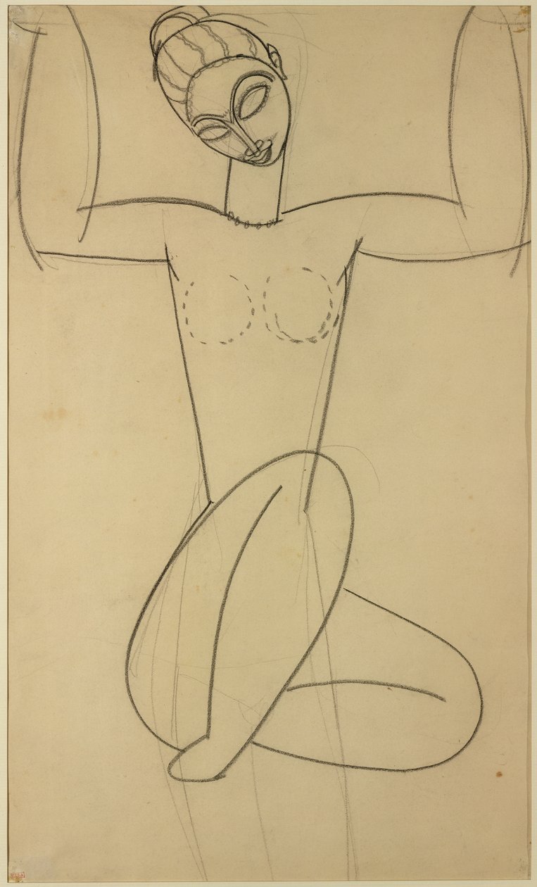 Sittande karyatid, ca 1911 (kol på papper) av Amedeo Modigliani