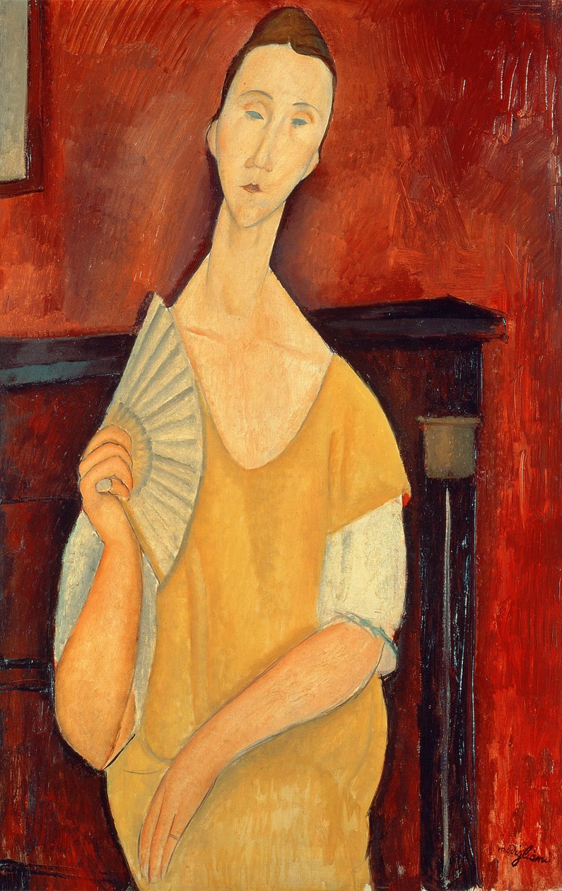 Kvinna med ett fan (Lunia Czechowska) 1919 av Amedeo Modigliani