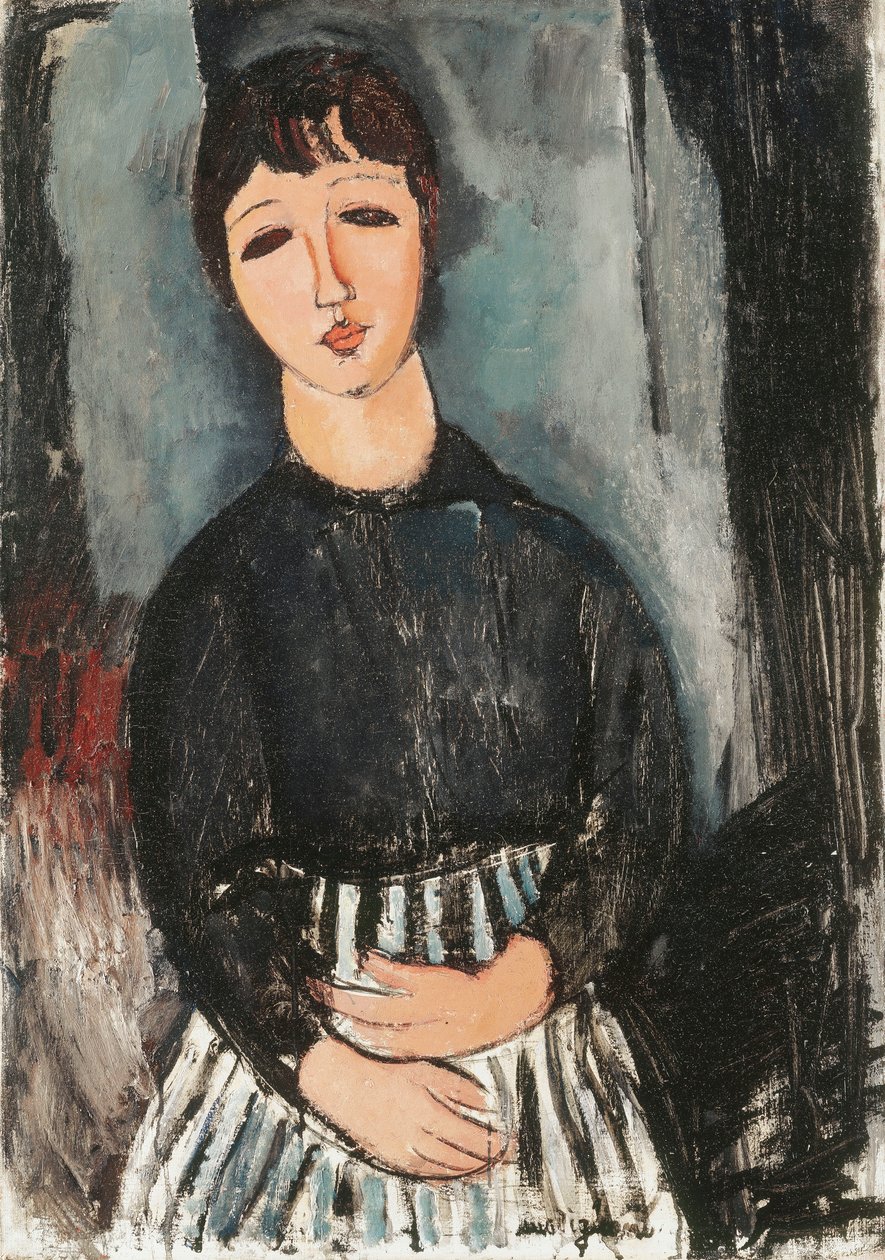 En tjänare i ett randigt förkläde, 1916 av Amedeo Modigliani