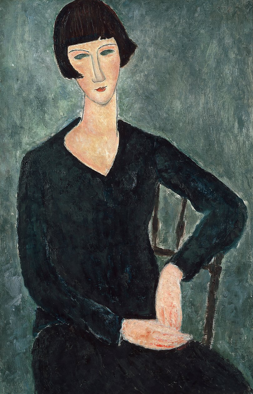 Kvinna sittande i en blå klänning, 1918-1919. av Amedeo Modigliani