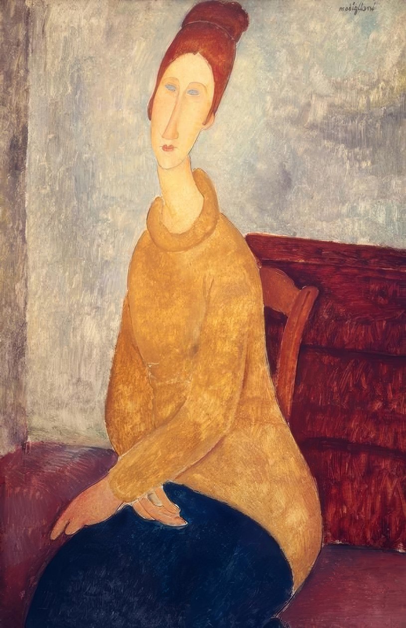 Jeanne Hebuterne med en gul tröja av Amedeo Modigliani