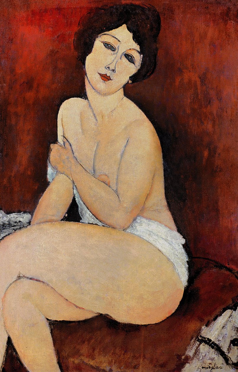 Stor sittande naken (olja på duk) av Amedeo Modigliani