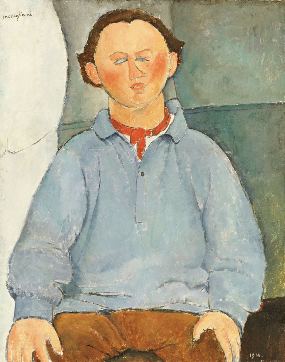 Porträtt av Oscar Miestchanioff, ca 1916 av Amedeo Modigliani