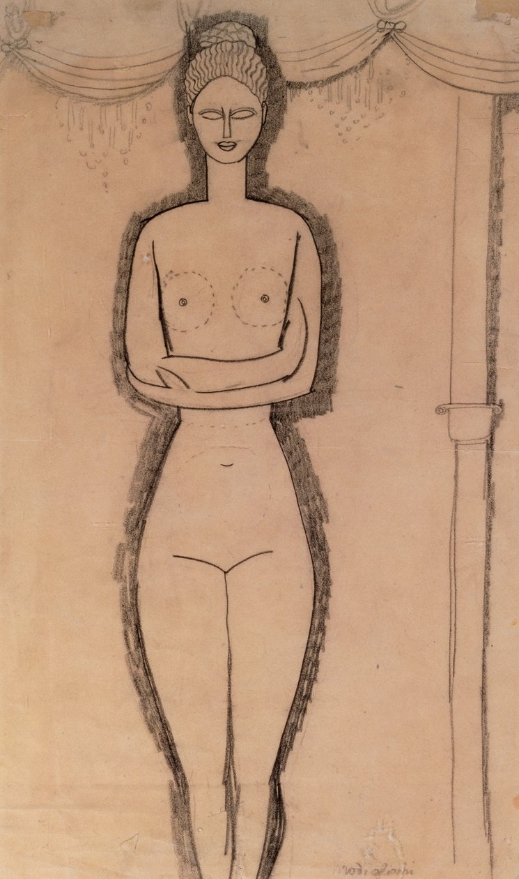 Stående naken (penna på papper) av Amedeo Modigliani