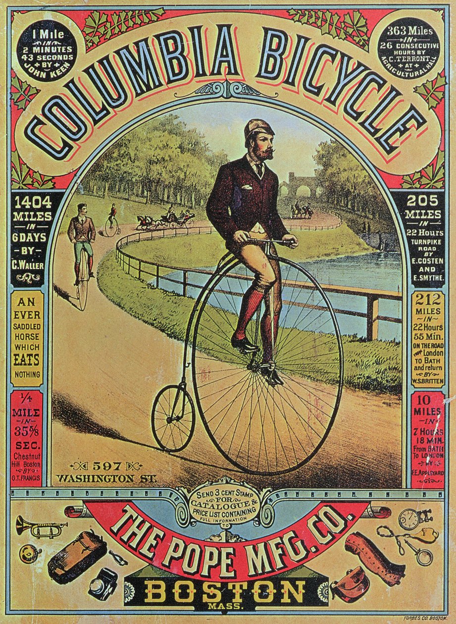Annons för Columbia Bicycle av The Pope MFG Co., Boston av American School