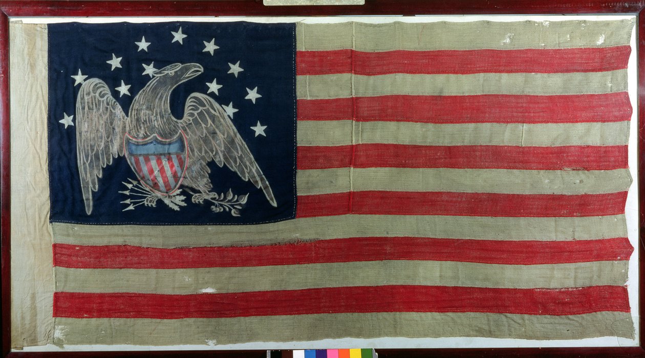 Amerikansk flagga, ca 1781 (ull och bomull) av American School