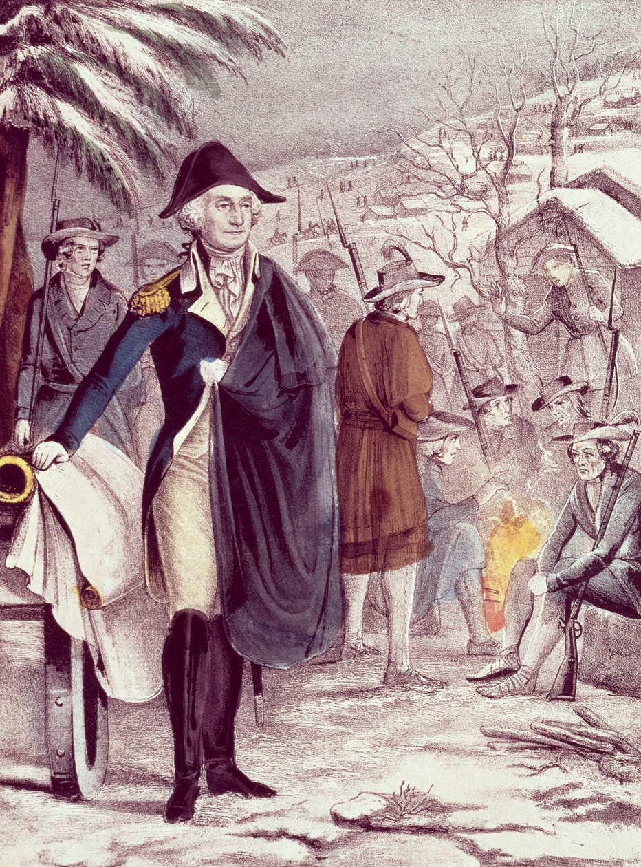 George Washington vid Valley Forge i december 1777, graverad av Nathaniel Currier (1813-88) av American School