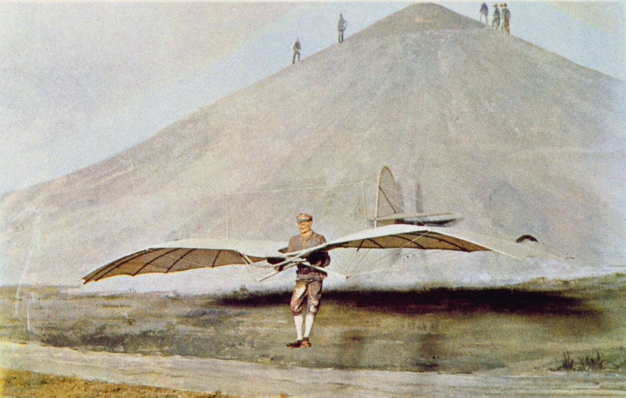 Moja ya majaribio mengi ya kuruka ya Otto Lilienthal (1848-96) kutoka 