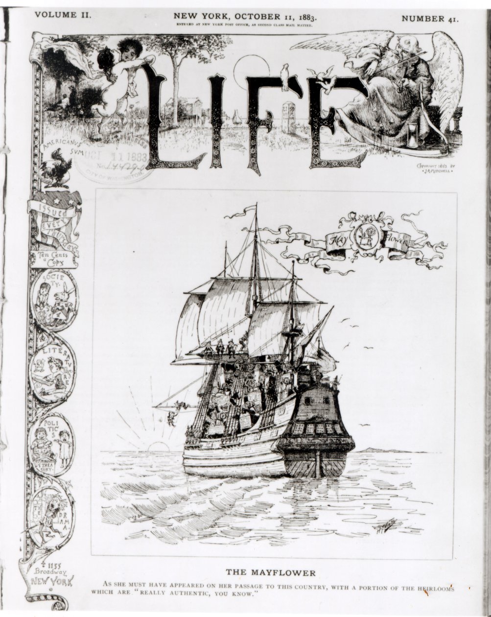 Mayflower, framsida från tidningen Life, 11 oktober 1883. av American School