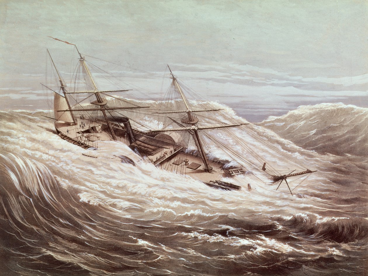 Mississippi-ångfregatten i en tyfon, graverad av Currier und Ives, 1854 av American School