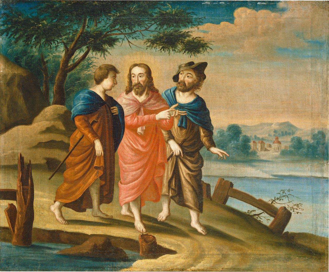 Kristus på vägen till Emmaus av American 18th Century