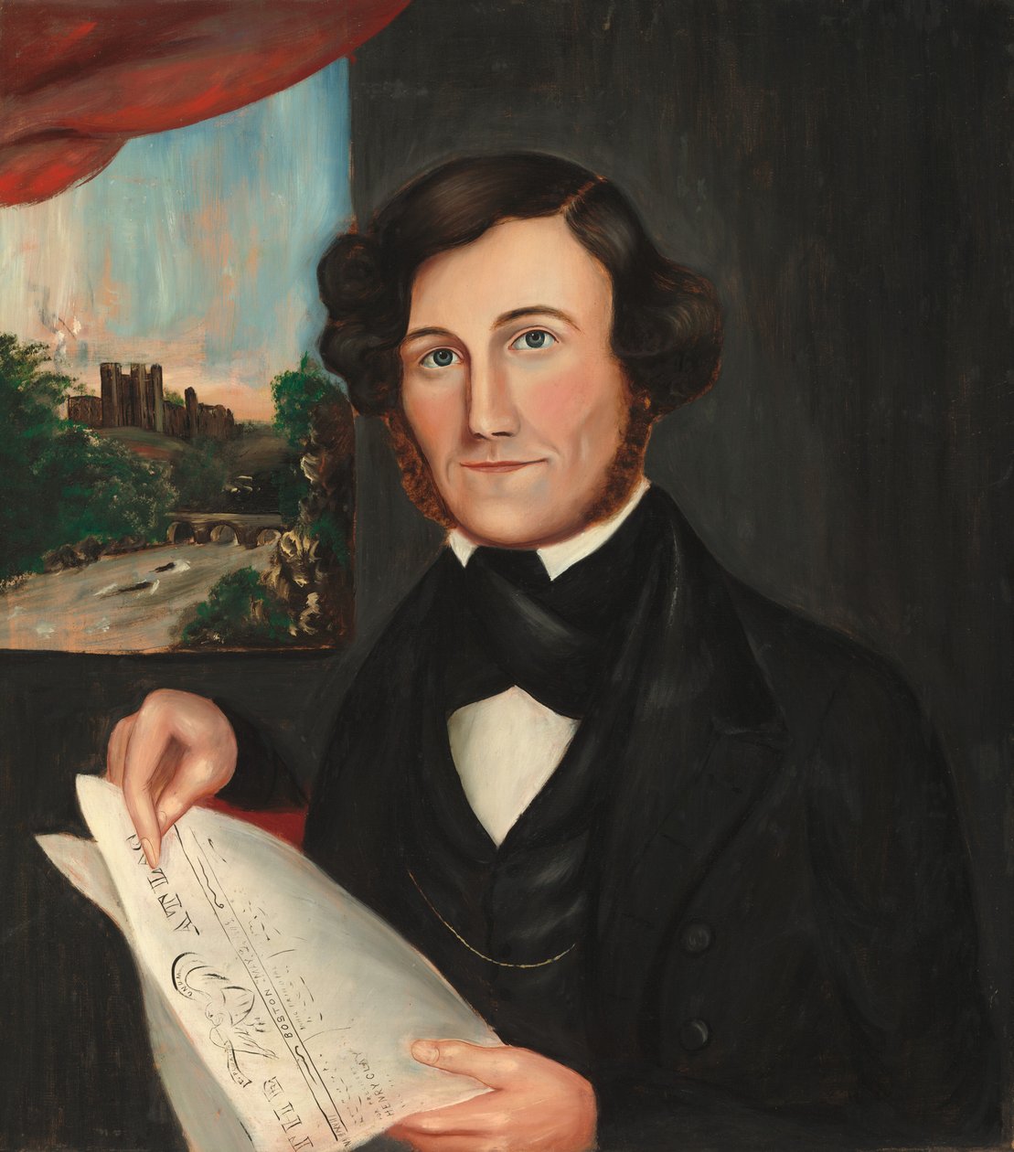 Man vid namn Hubbard som läser "Boston Atlas" av American 19th Century