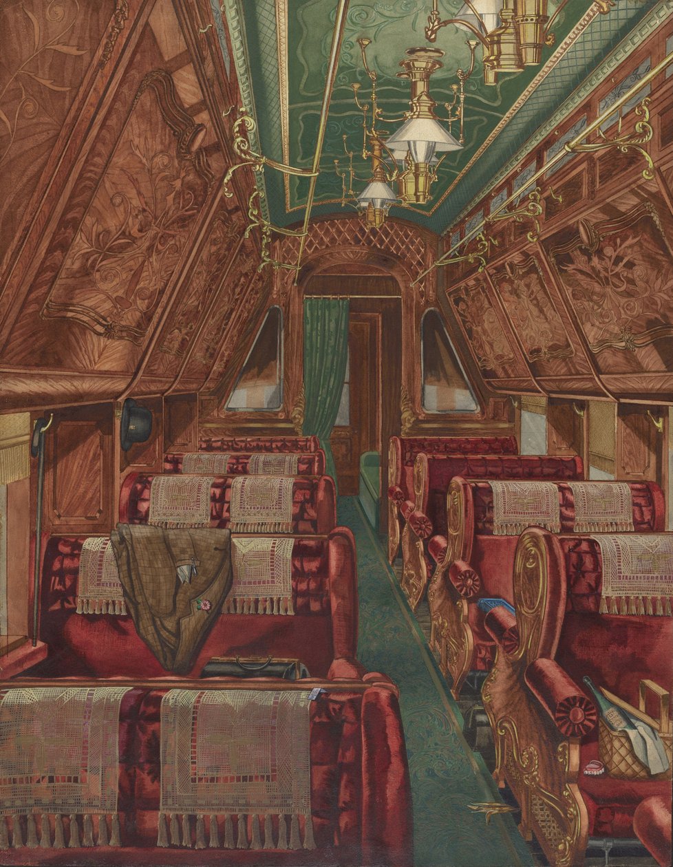 Interiör av Pullman Coach, 1888 av American 20th Century