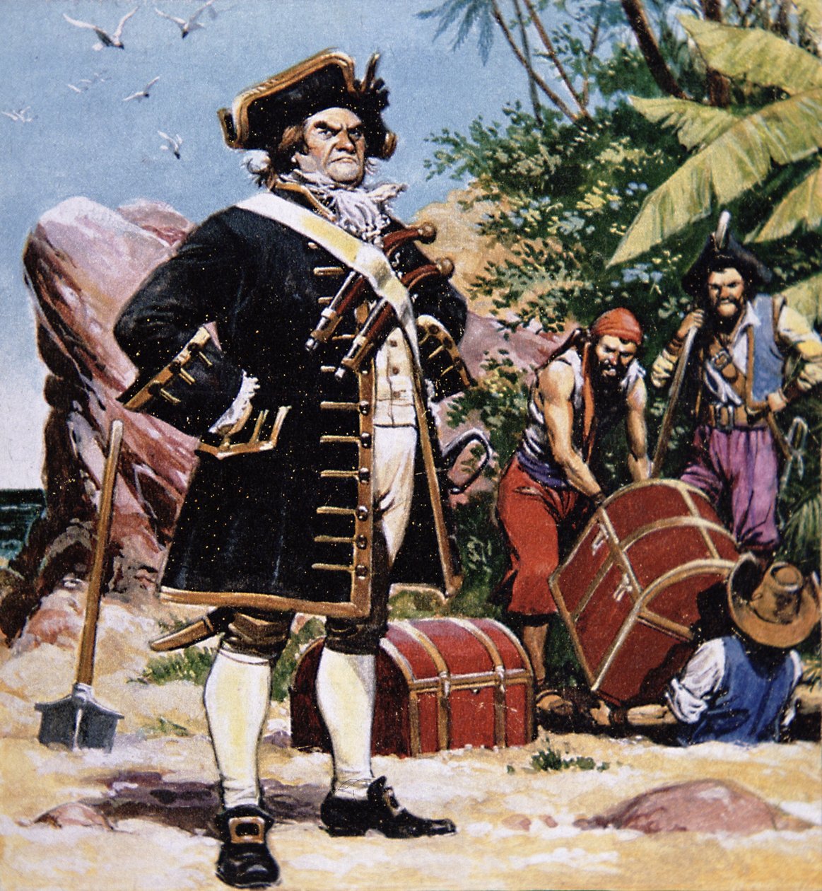 Piratchefen begraver skatten (färg litho) av American Photographer