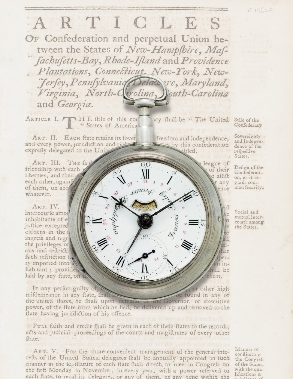 Kalenderklocka, c.1780 (silverfodral) av American School
