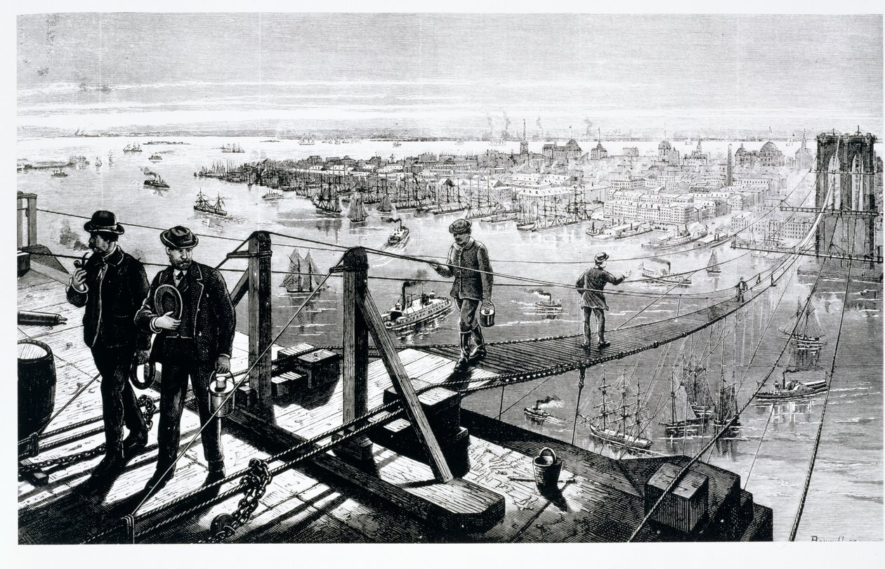 Konstruktion av Brooklyn Bridge, New York av American School