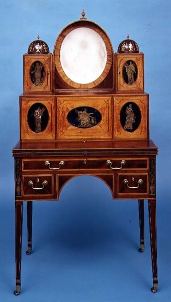 Ladys skrivbord, 1795-1810 (mahogny inlagt med satinträ) av American School
