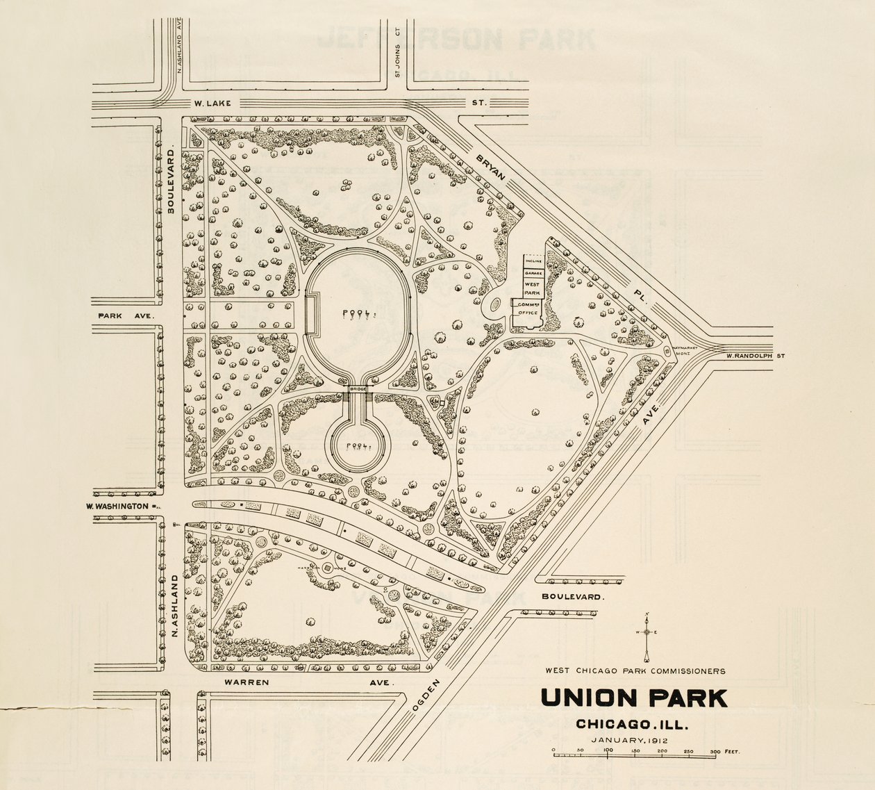 Karta över Union Park, Chicago, Illinois av American School