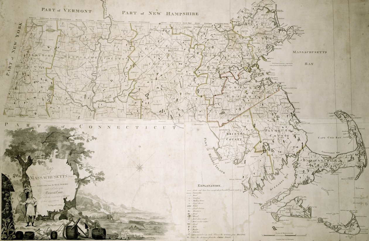 Karta över delstaten Massachusetts, 1801 av American School