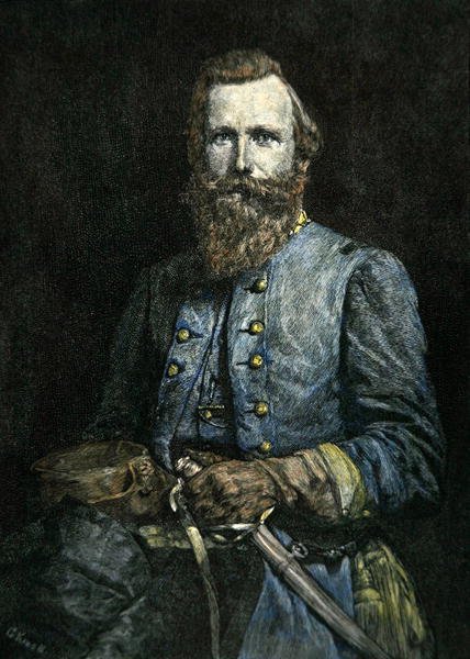 Porträtt av general J.E.B. Stuart (lito) av American School