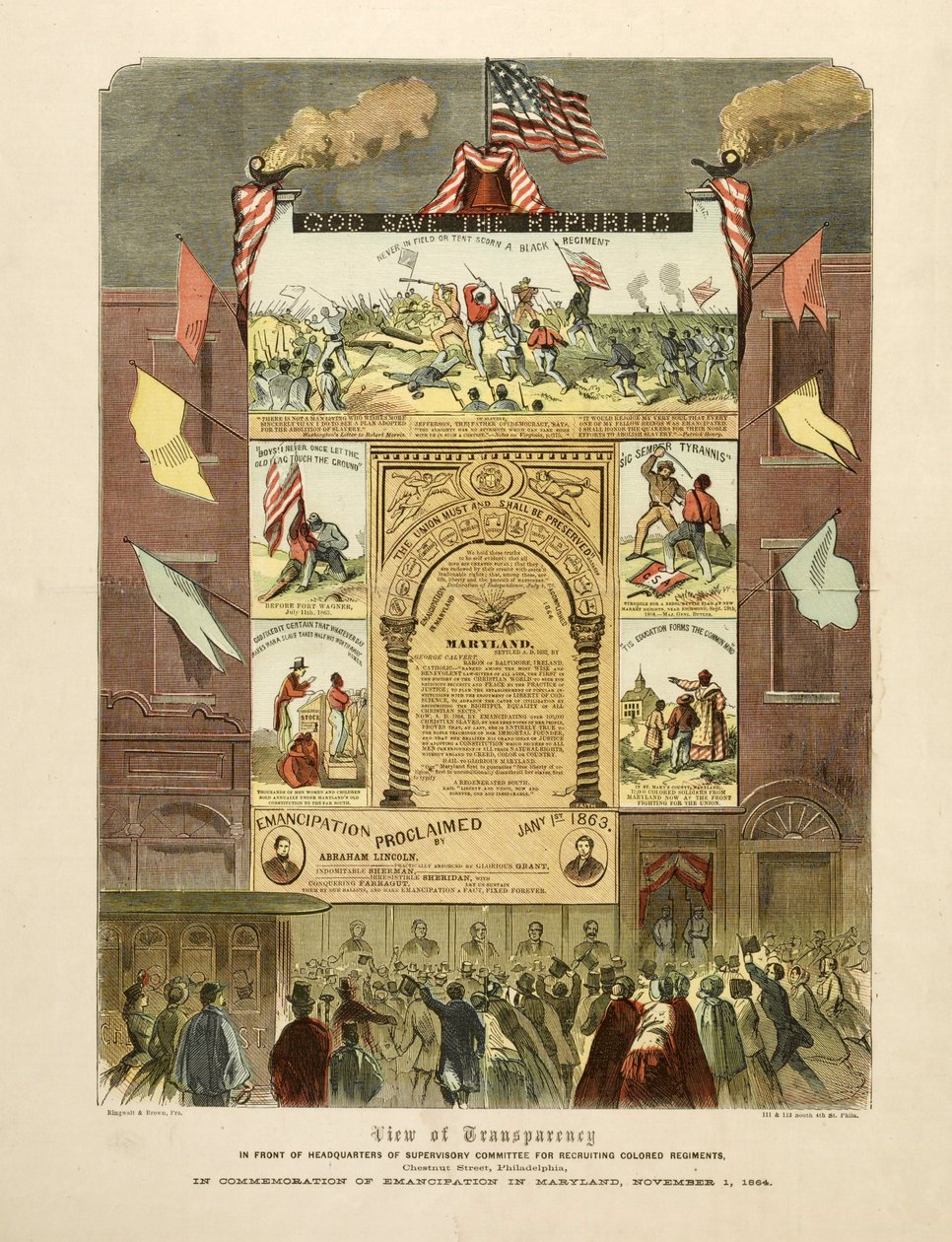 Affisch som firar "Emancipation in Maryland, 1 november av American School