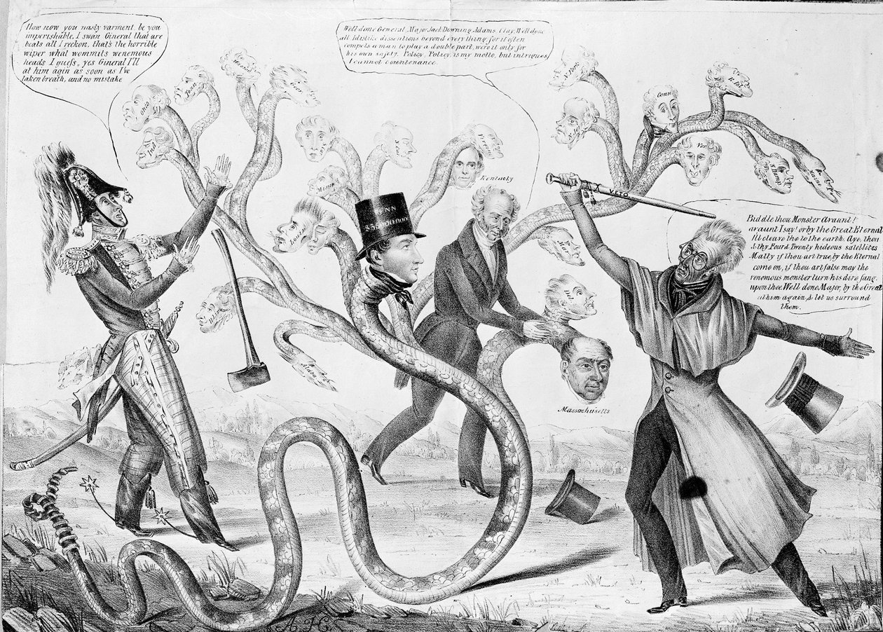 President Andrew Jackson (1767-1845) dödar Hydra av American School