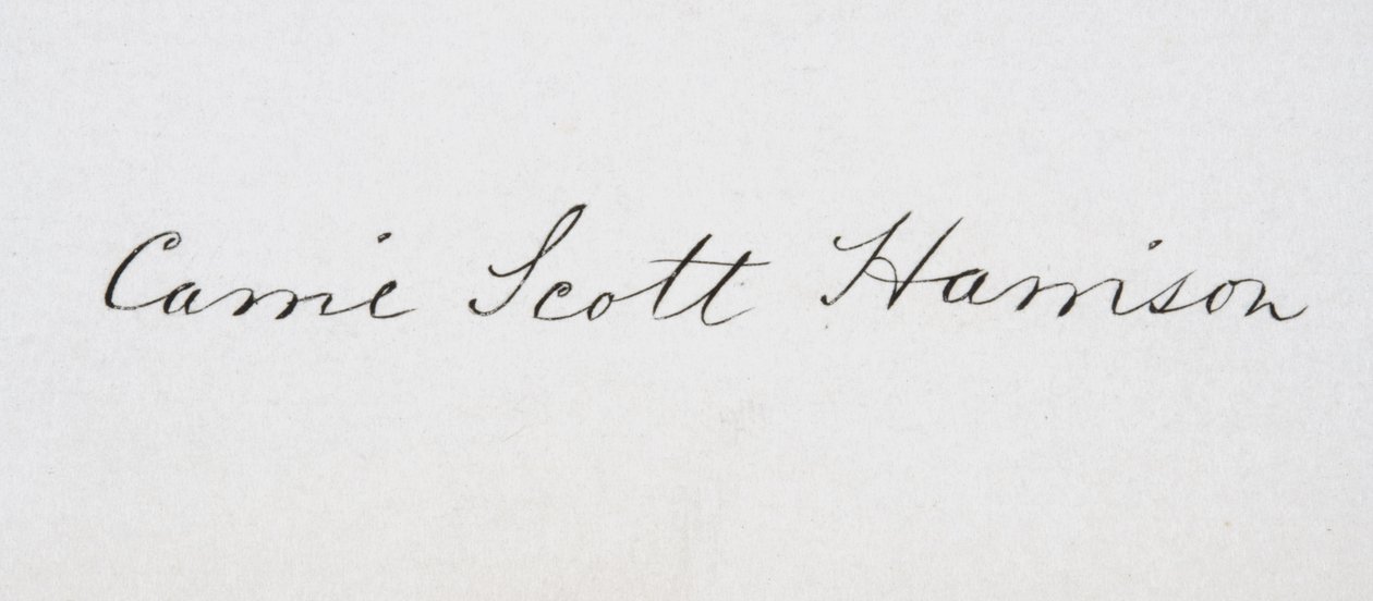 Signatur av Caroline Lavinia Scott Harrison av American School