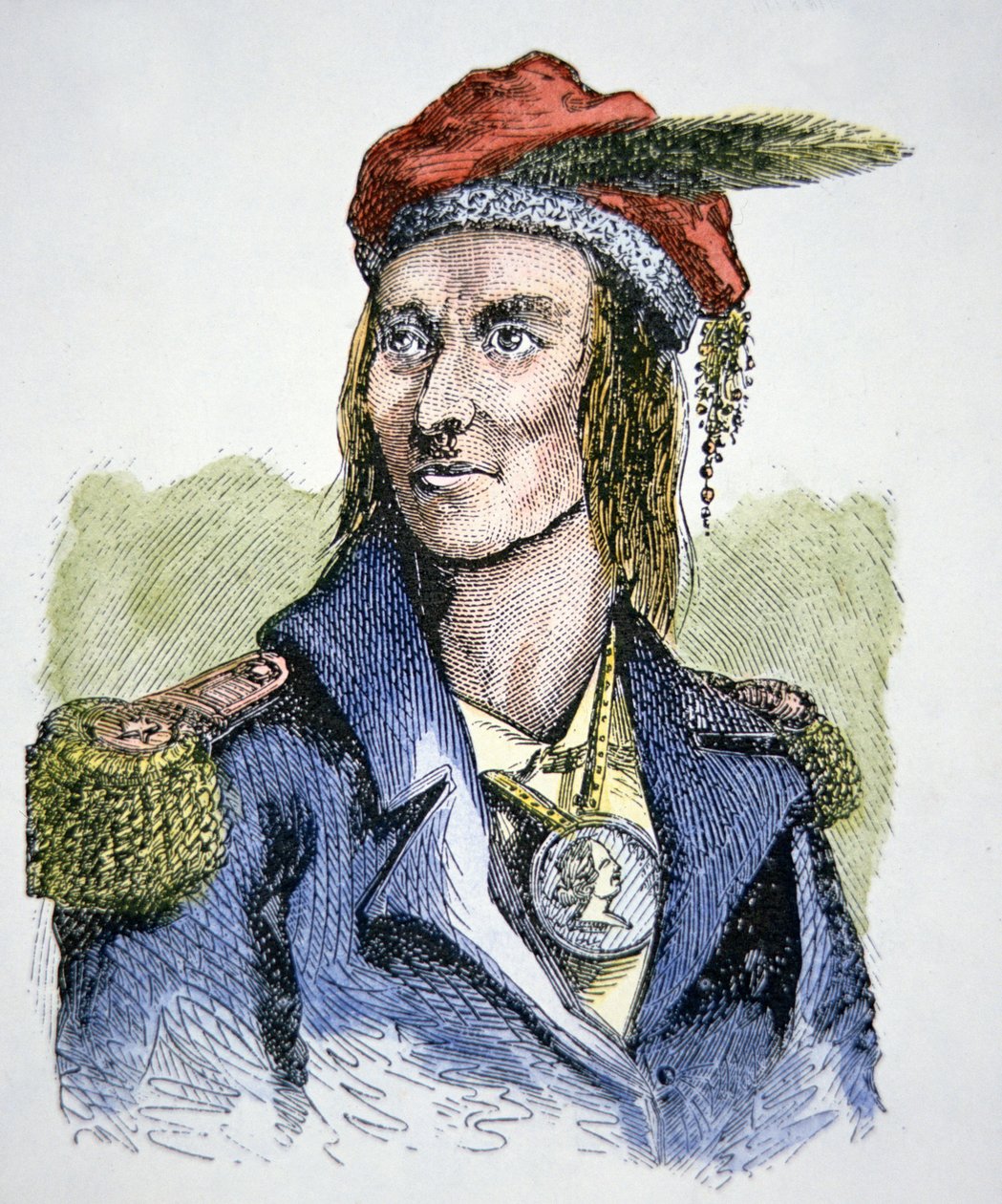 Tecumseh (1768-1813) (färgad gravyr) av American School