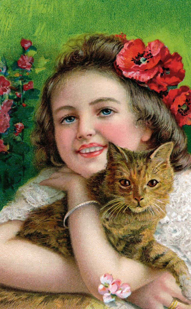 Viktoriansk flicka med en katt av American School