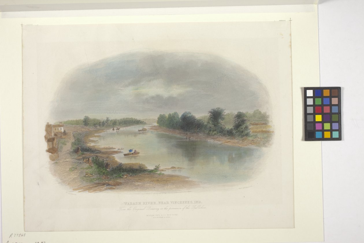 Wabash River, nära Vincennes, Indiana (handfärgad etsning) av American School