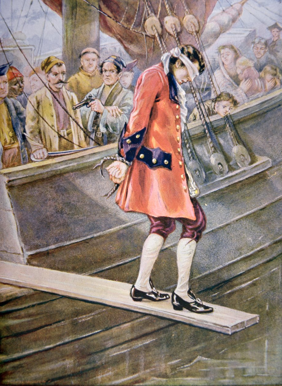 Walking the plank (färg litho) av American School