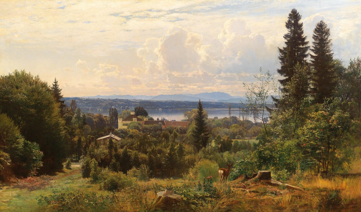 Summers Day on Lake Starnberg, Possenhofen Castle in the foreground av Anders Andersen Lundby