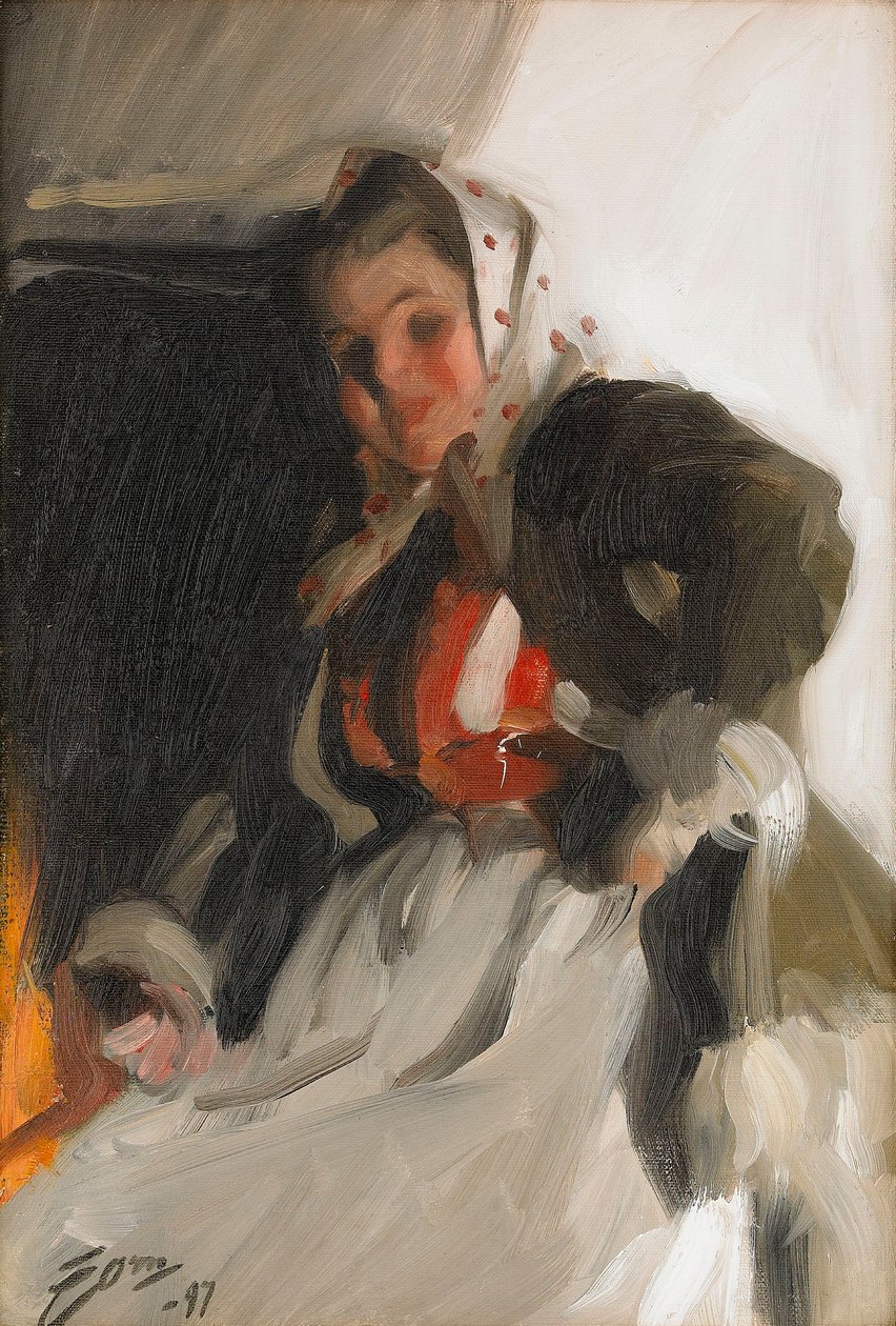 By the fireplace av Anders Leonard Zorn