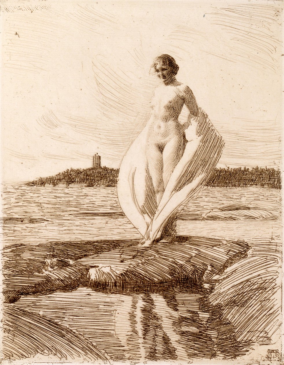 Frau mit Schal av Anders Leonard Zorn