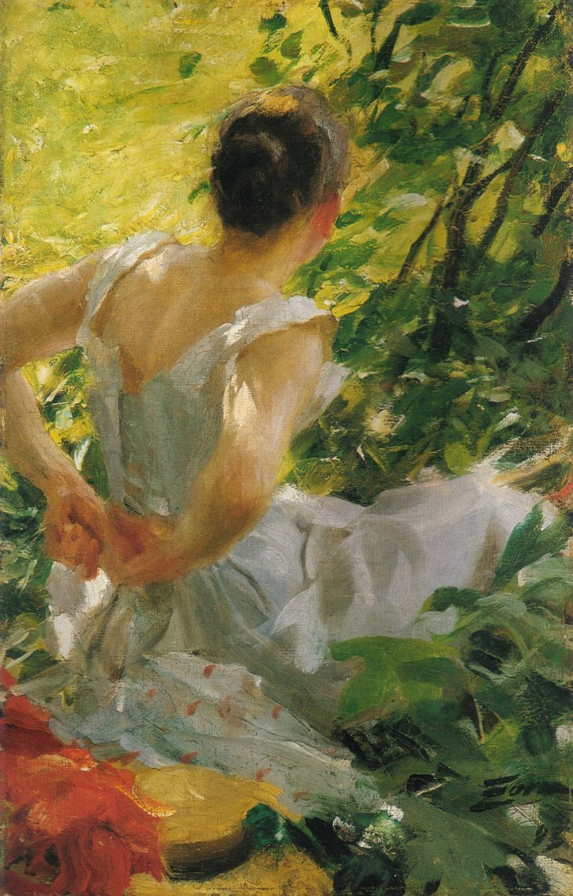 Kvinna som klär sig  av Anders Leonard Zorn