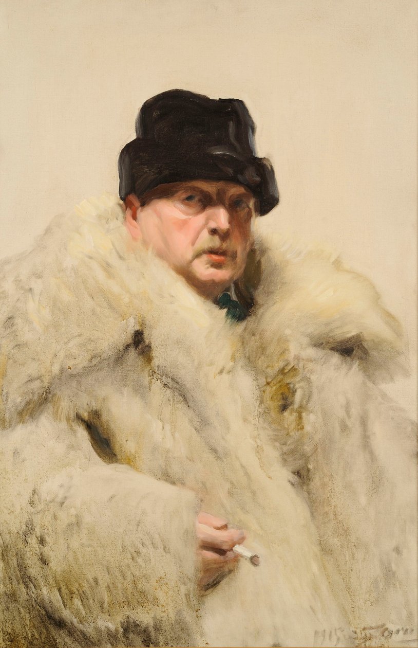 Självporträtt i vargskinnspäls av Anders Leonard Zorn