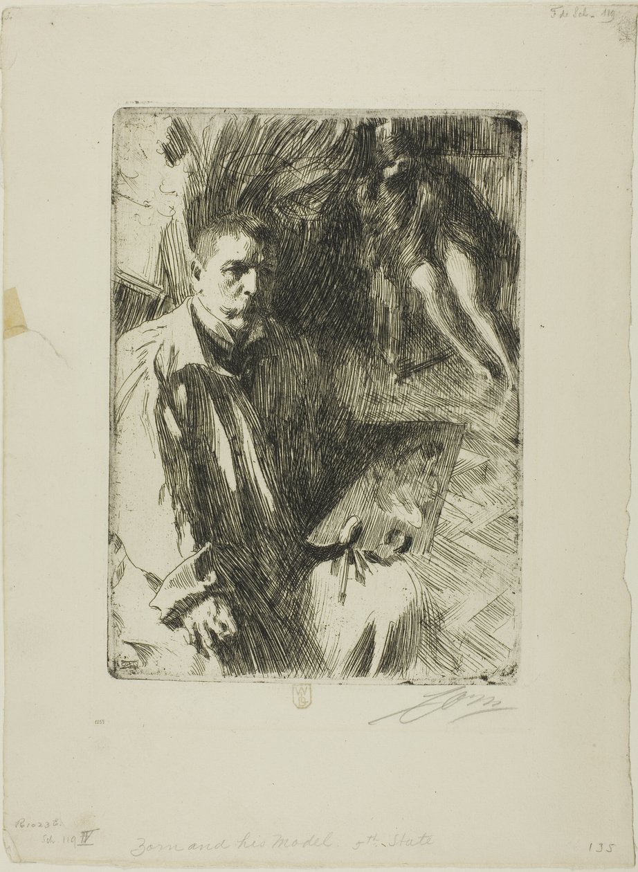 Självporträtt med Model II av Anders Leonard Zorn