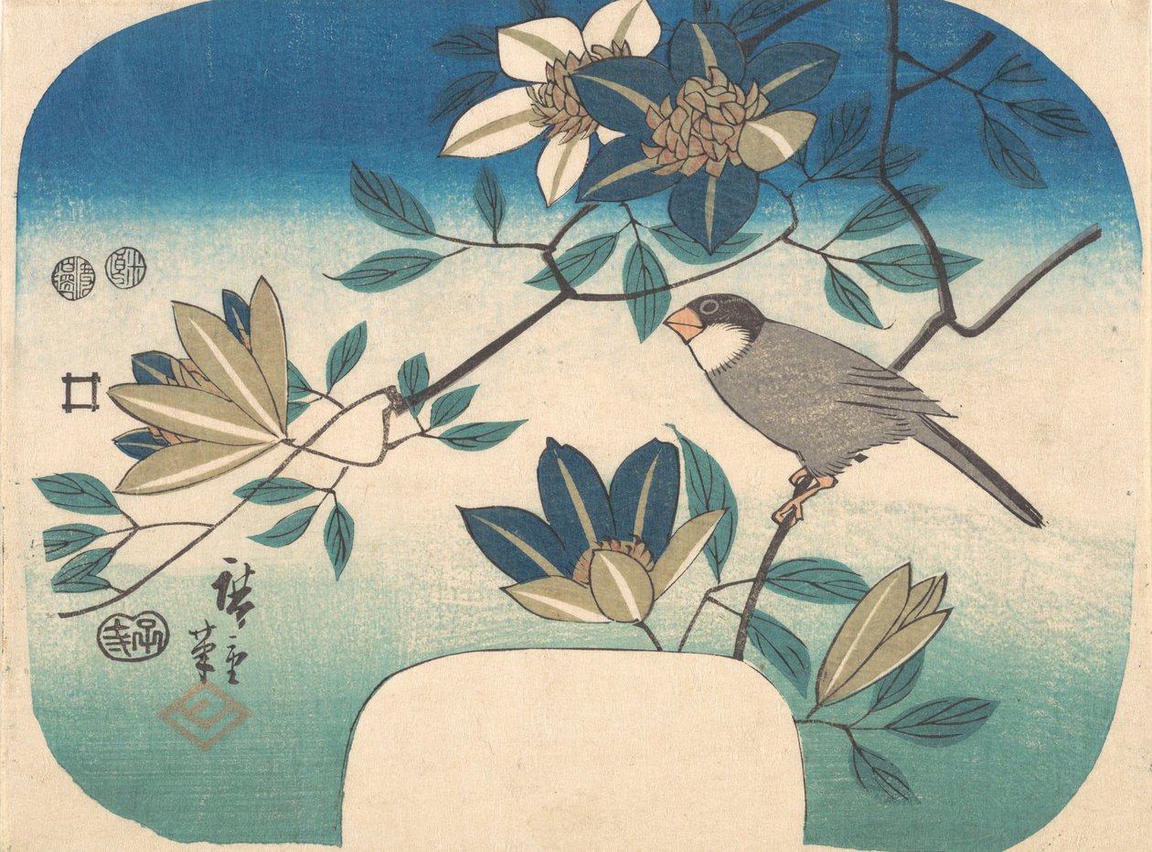 Klematis och fågel, 1852., 1852. av Ando Hiroshige