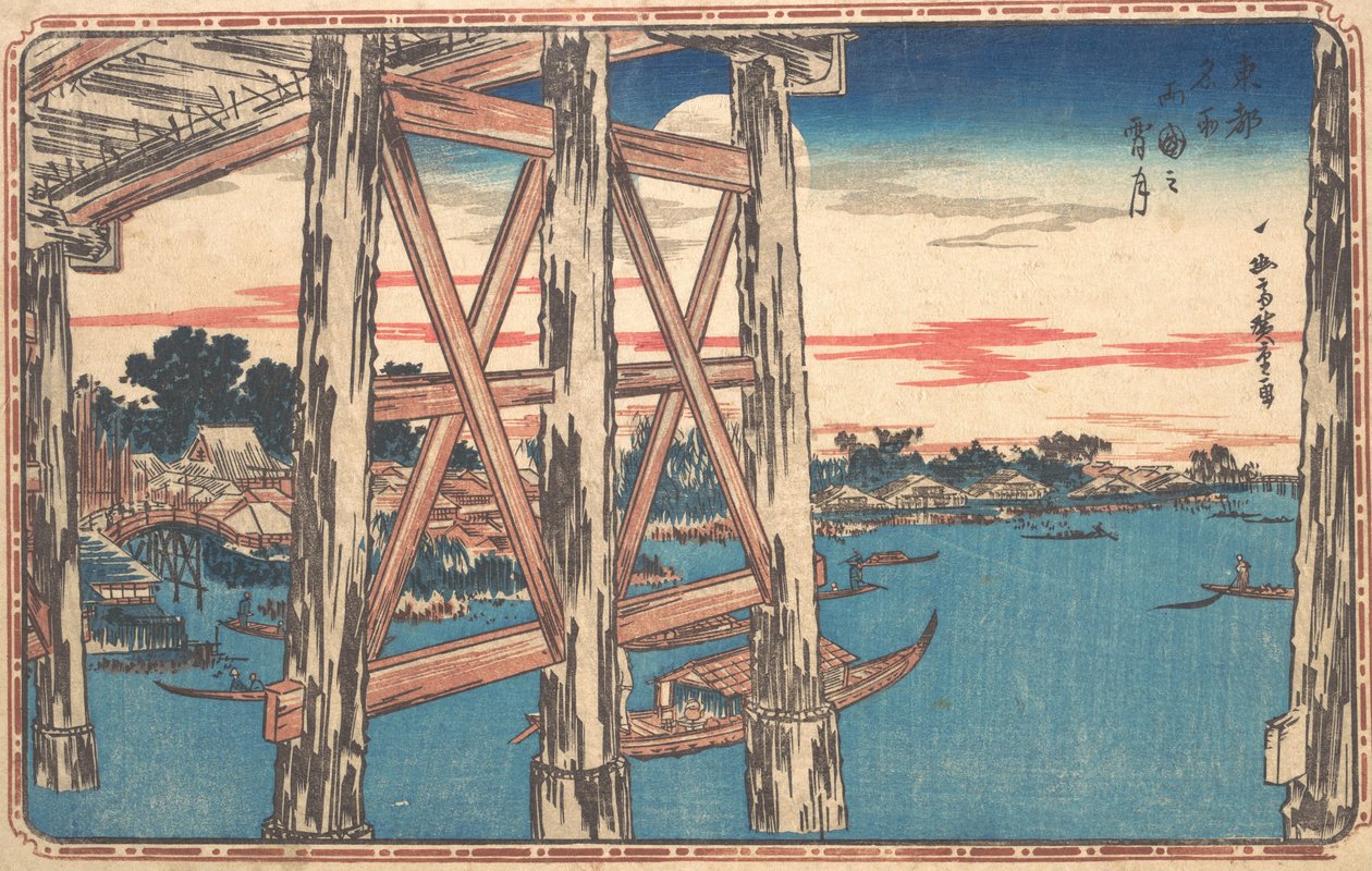 Twilight Moon på Ryogoku Bridge. av Ando Hiroshige