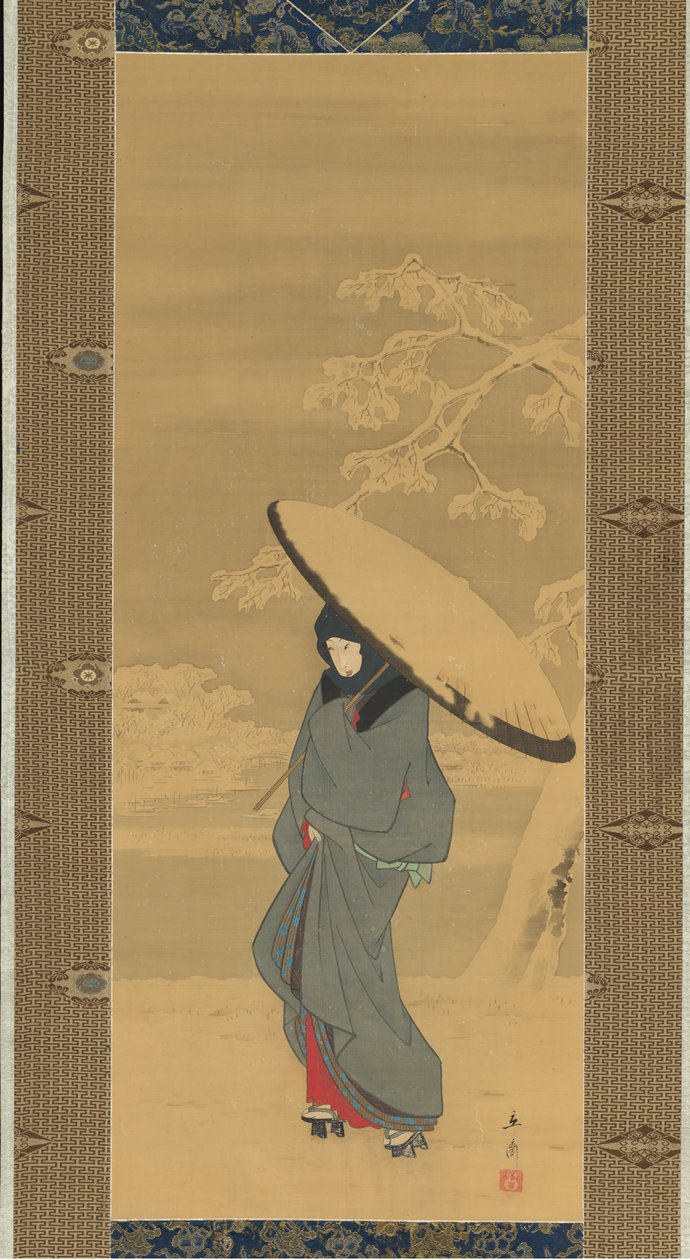 Kvinna som går i snön, 1840-talet - början av 1850-talet. av Ando Hiroshige