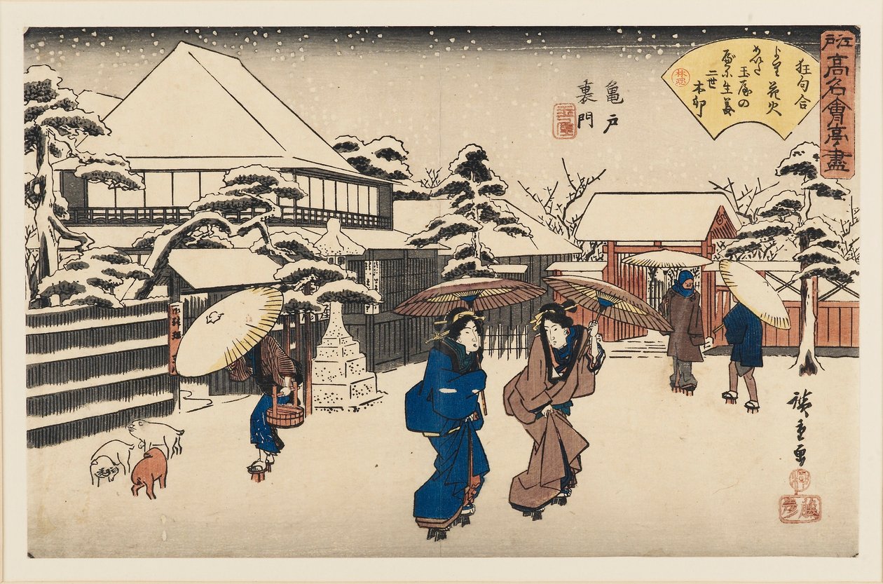 Träblocktryck - Damer i snö, 1797-1858 av Ando Hiroshige