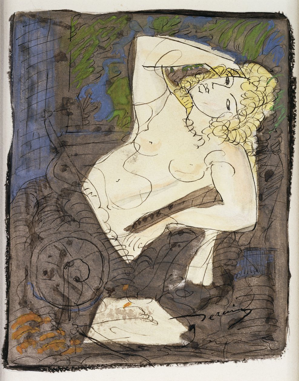 Liggande naken kvinna; Femme Allongee av Andre Derain