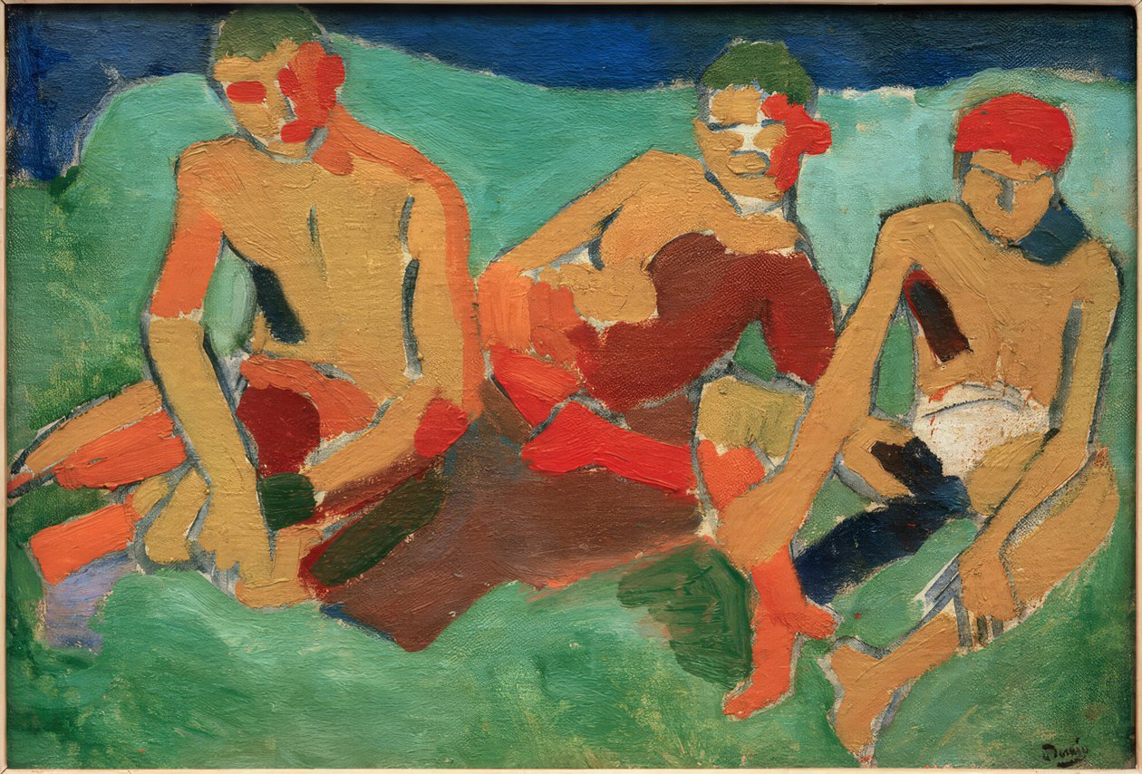 Tre figurer sitter på gräset av Andre Derain