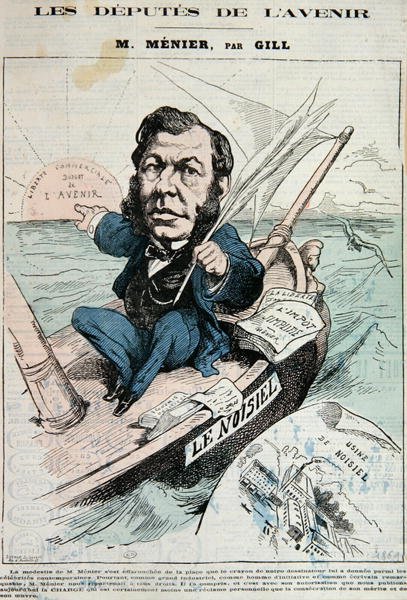 Emile-Justin Menier (1826-81) (lito i färg) av Andre Gill