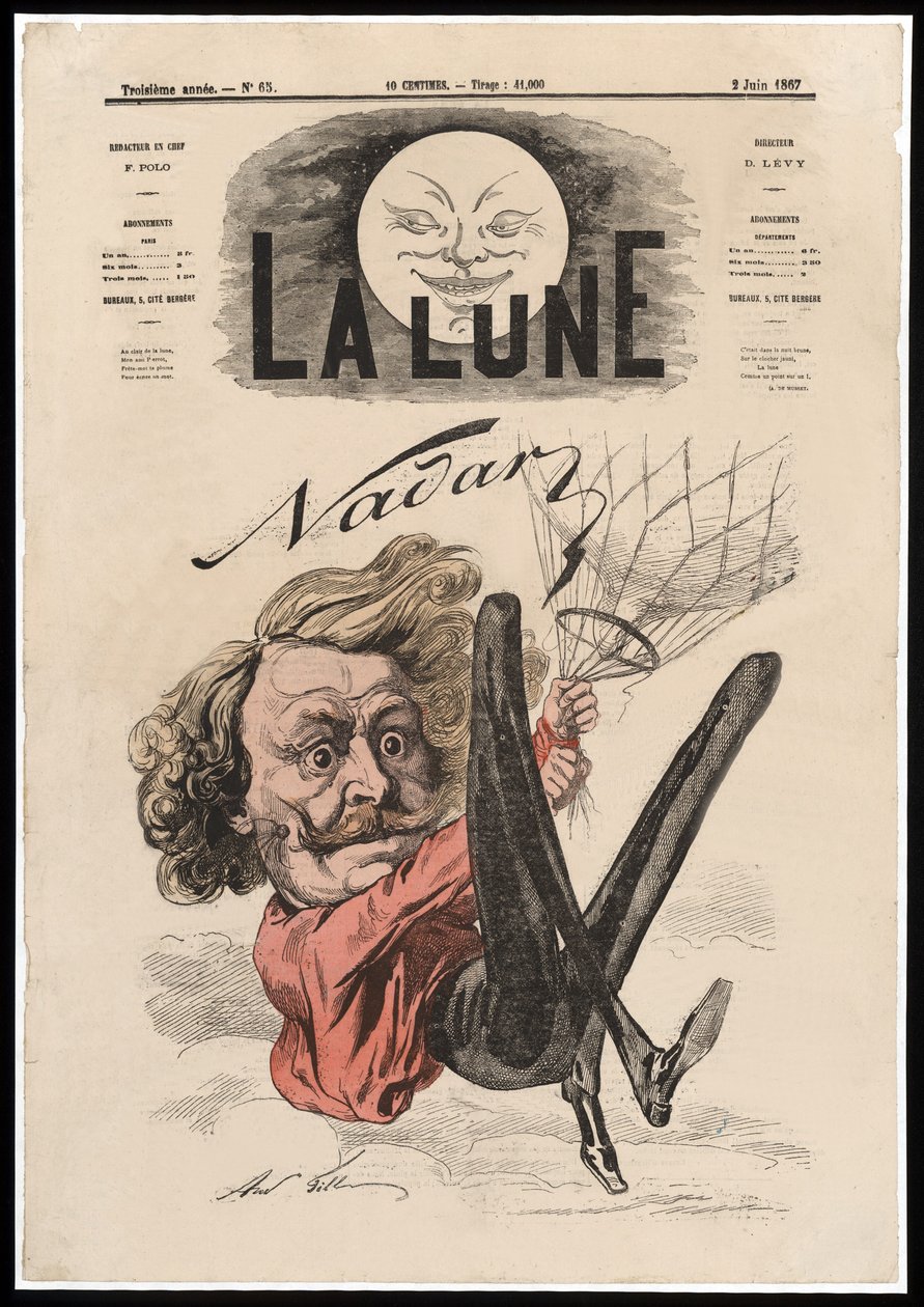 Nadar. Pub. 1867 (färgad litografi) av Andre Gill