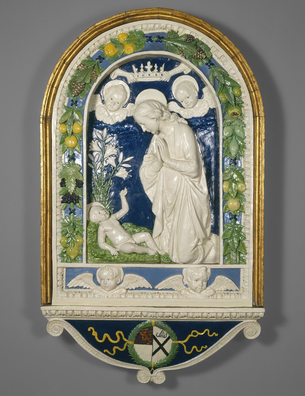 Barnets tillbedjan, efter 1477 (glaserad terrakotta) av Andrea Della Robbia
