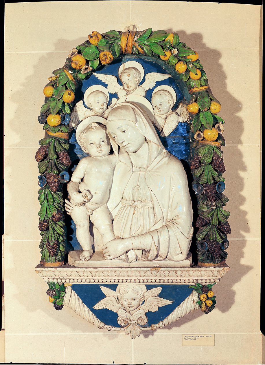 Virgin and Child (polykrom glaserad terrakotta) av Andrea Della Robbia