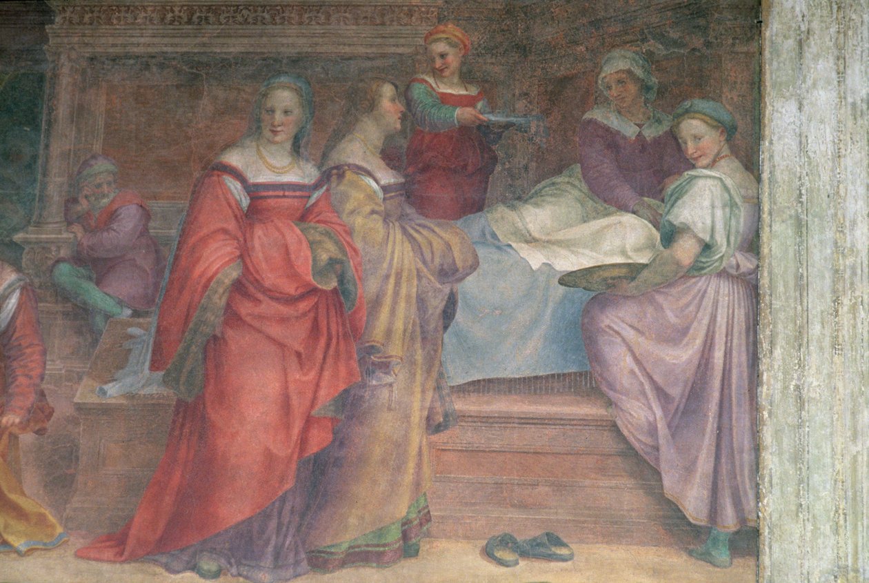 Sängscen, från Jungfruns födelse (detalj) av Andrea del Sarto