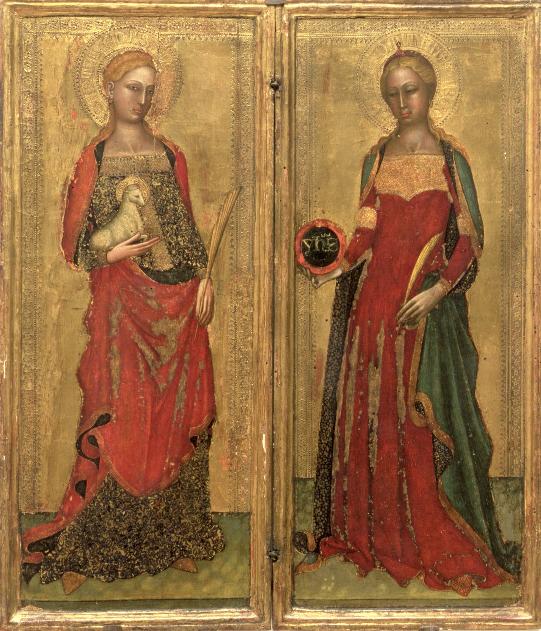 St. Agnes och St. Domitilla (tempera på panel) av Andrea di Bonaiuto