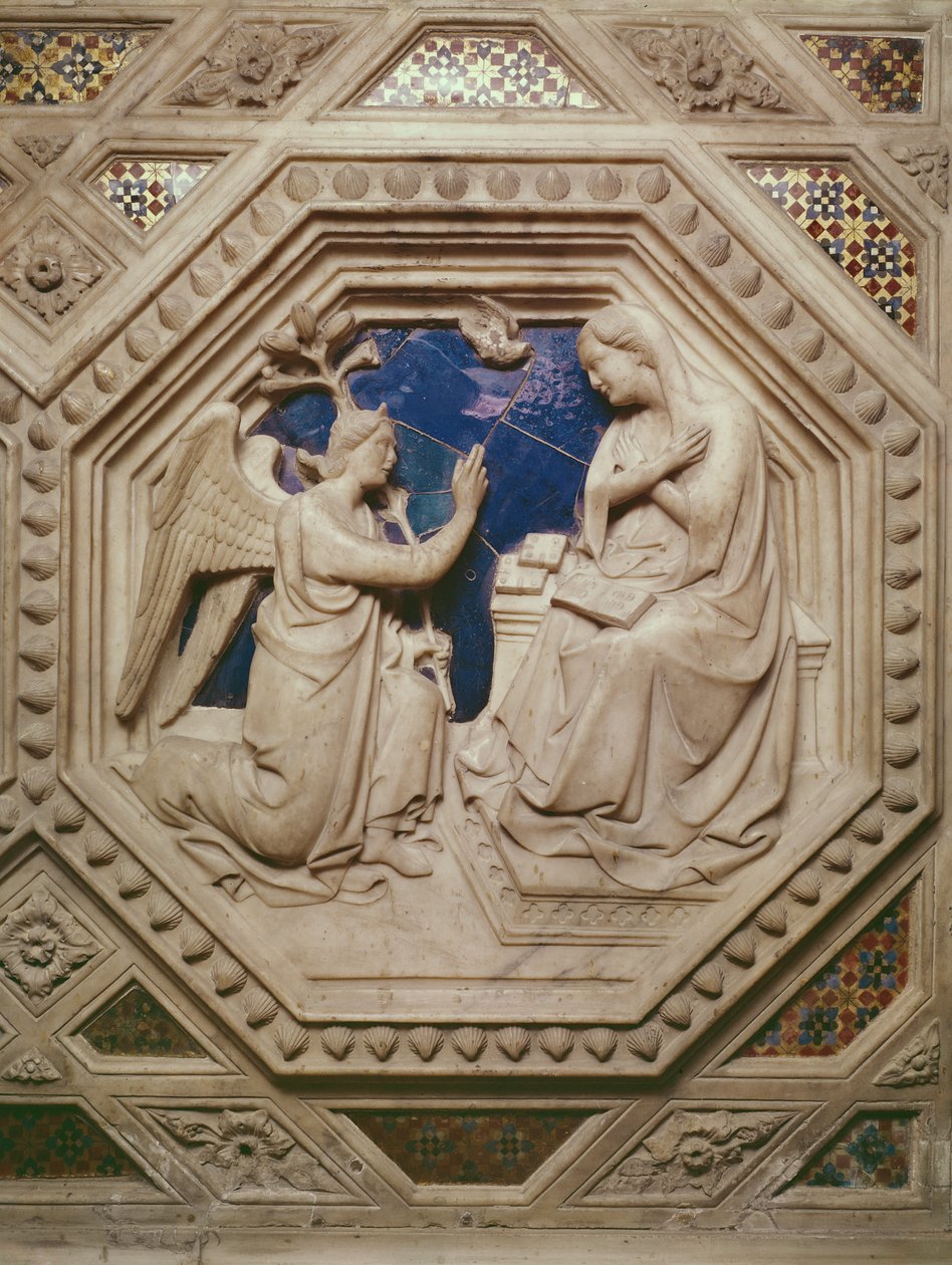 Budförklaringen, detalj från tabernakelsockelns bas, 1349-59 (marmor) av Andrea di Cione Orcagna